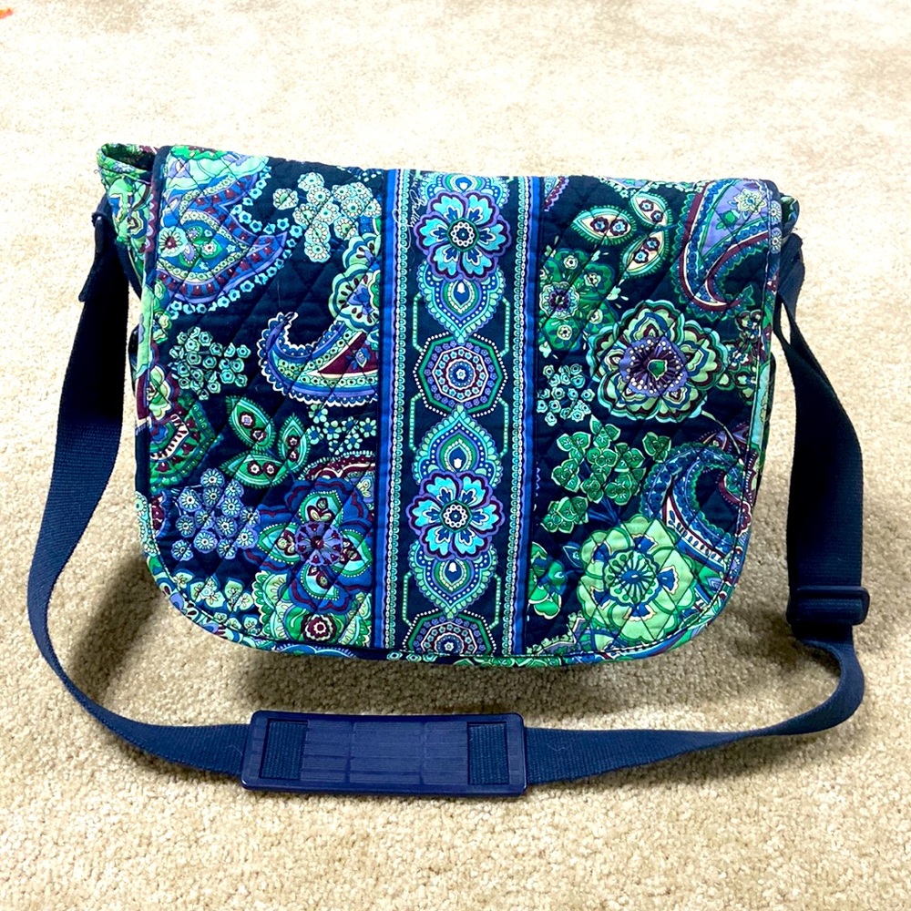 Vera Bradley Blue Rhapsody Y2K messenger laptop bag tote blue green paisley